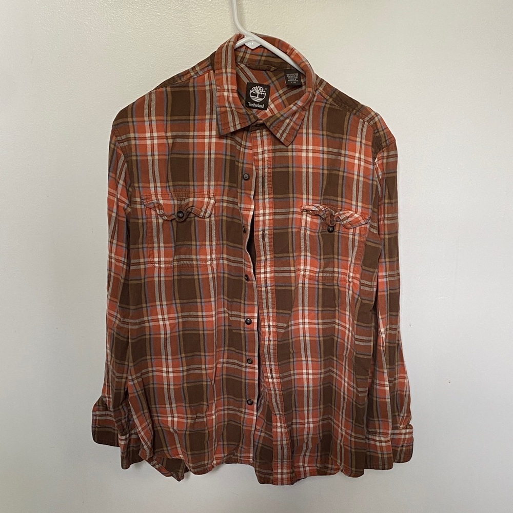 Timberland Orange and White Plaid Shirt
